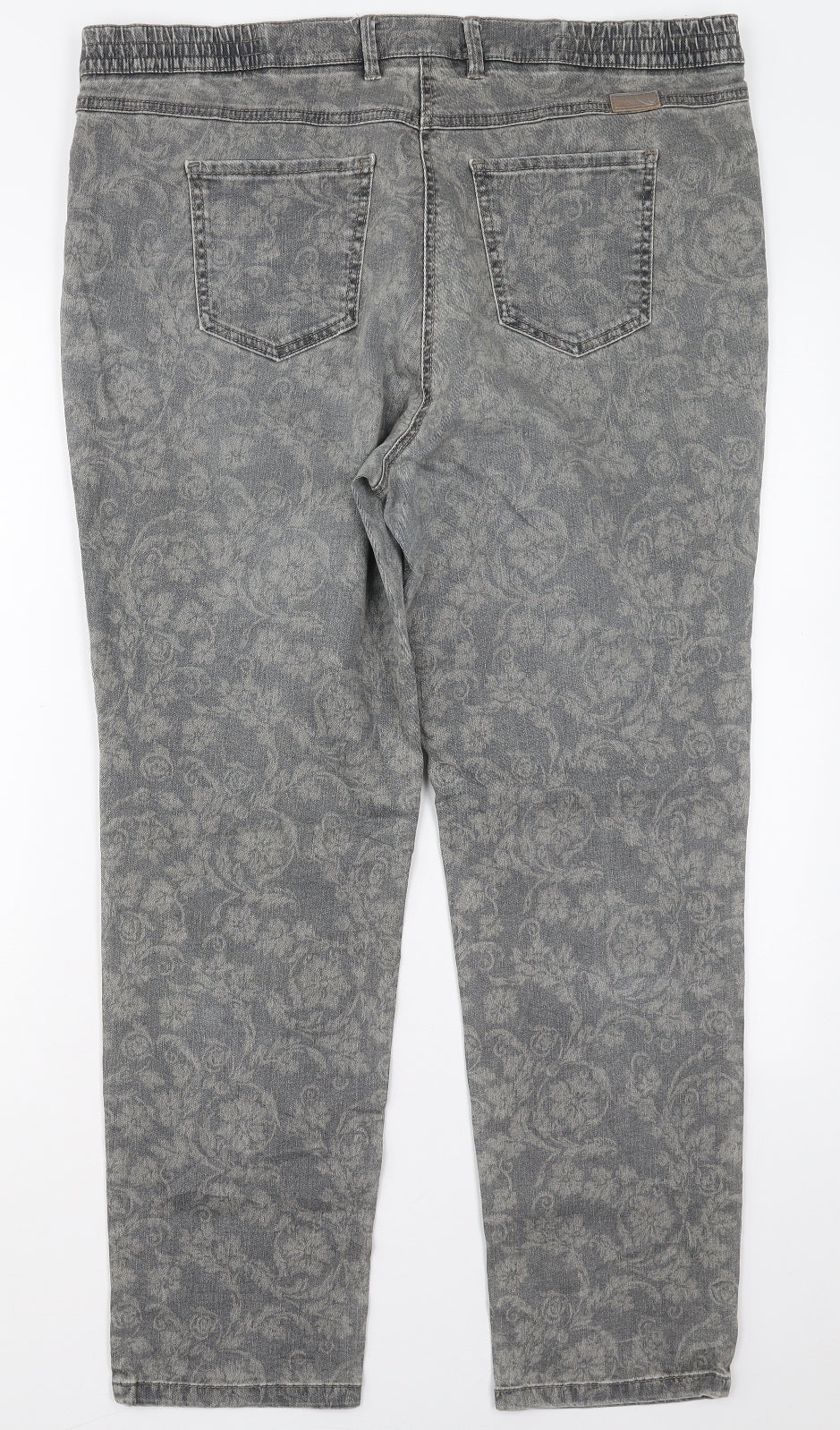 Belmonte Womens Grey Floral Cotton Tapered Jeans Size 20 L28 in Regular Button