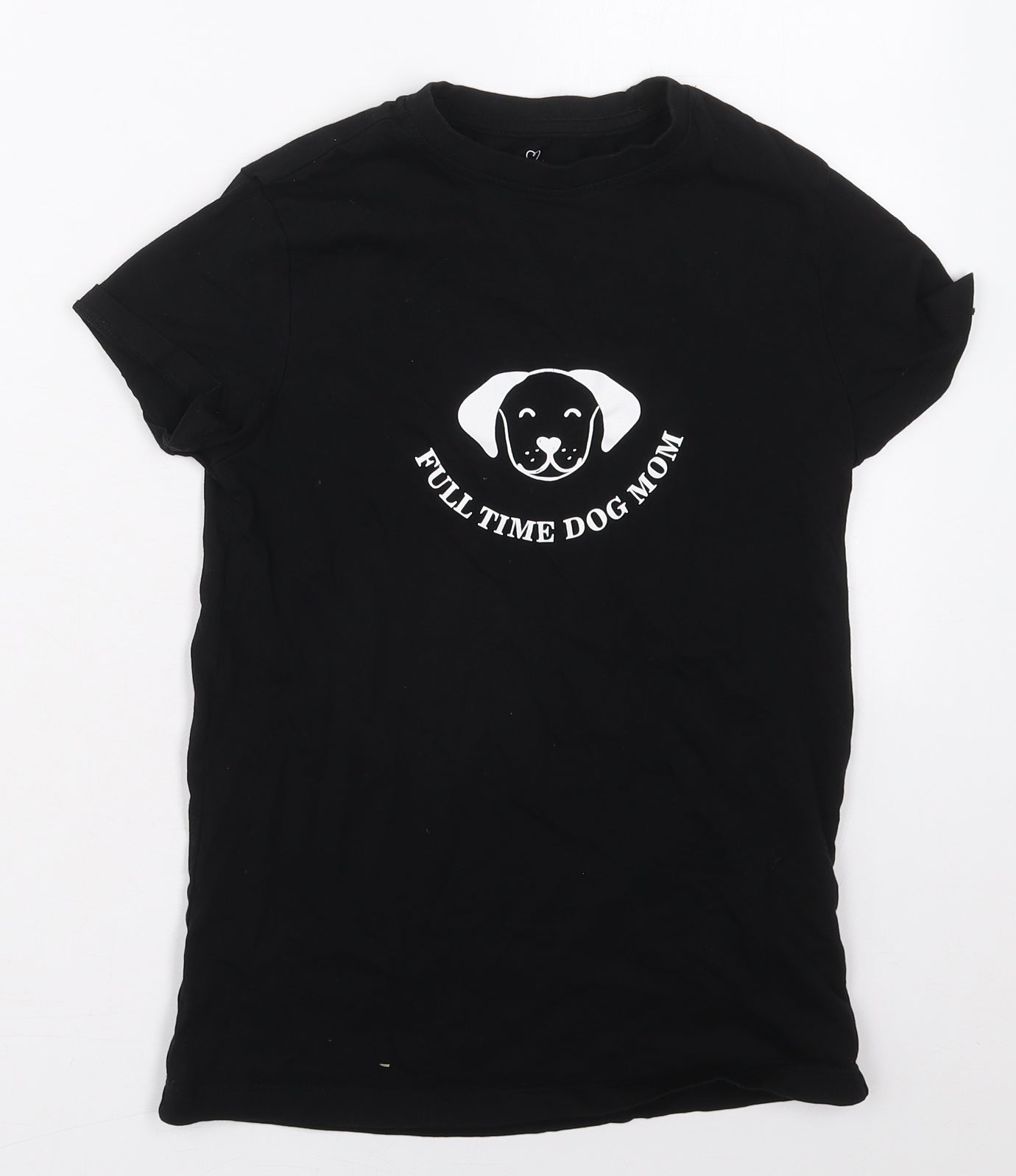 Primark Womens Black  Cotton Basic T-Shirt Size 4 Crew Neck - Full Time Dog Mom