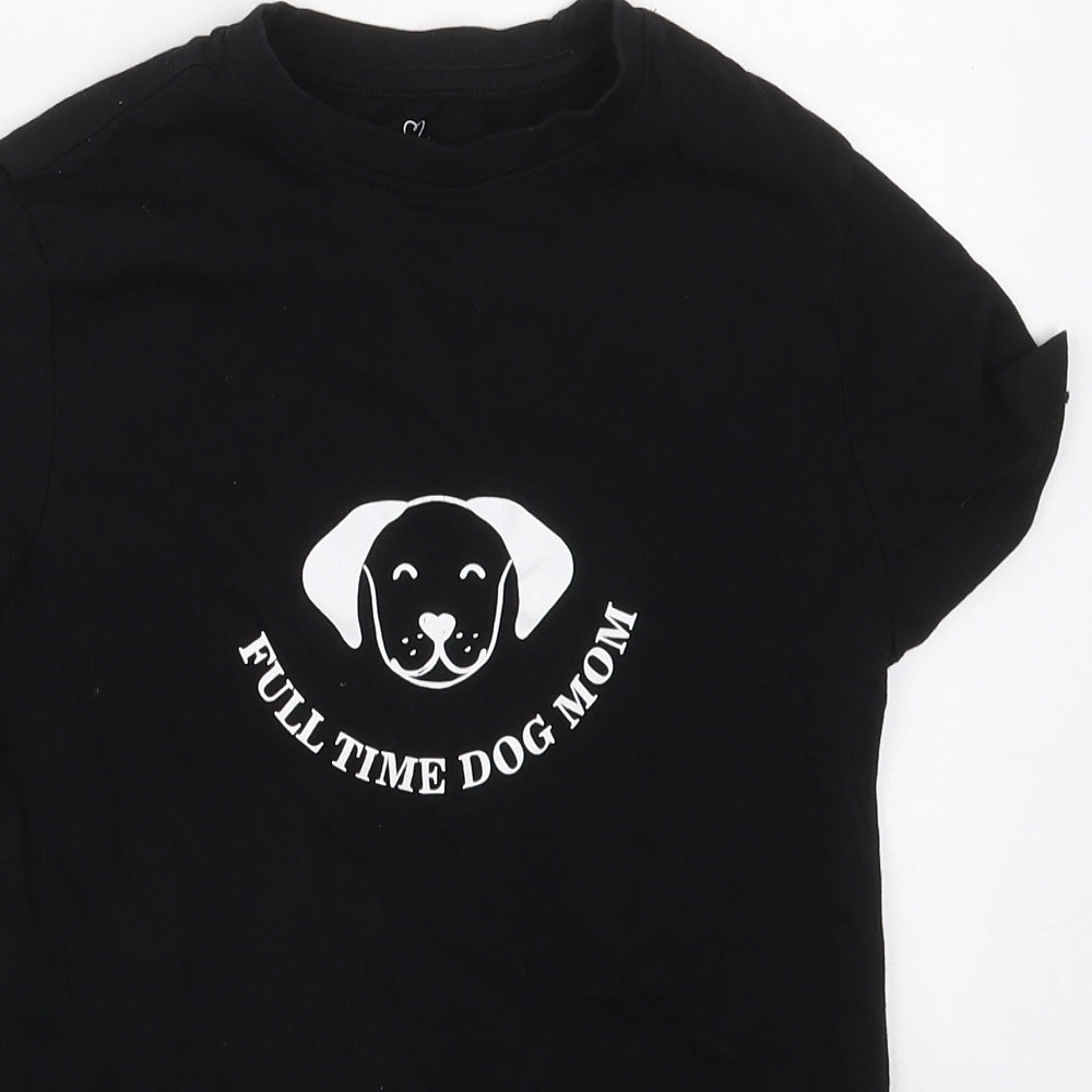 Primark Womens Black  Cotton Basic T-Shirt Size 4 Crew Neck - Full Time Dog Mom