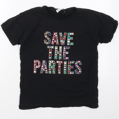 Marks and Spencer Girls Black  Cotton Basic T-Shirt Size 13-14 Years Crew Neck Pullover - Save The Parties