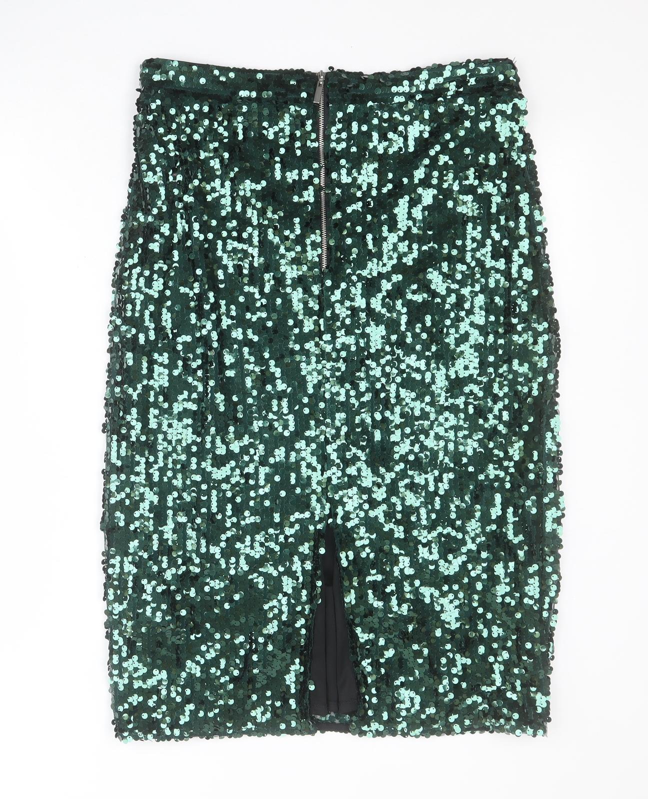F&F Womens Green  Polyester Straight & Pencil Skirt Size 14   Zip