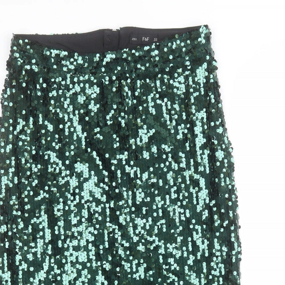 F&F Womens Green  Polyester Straight & Pencil Skirt Size 14   Zip