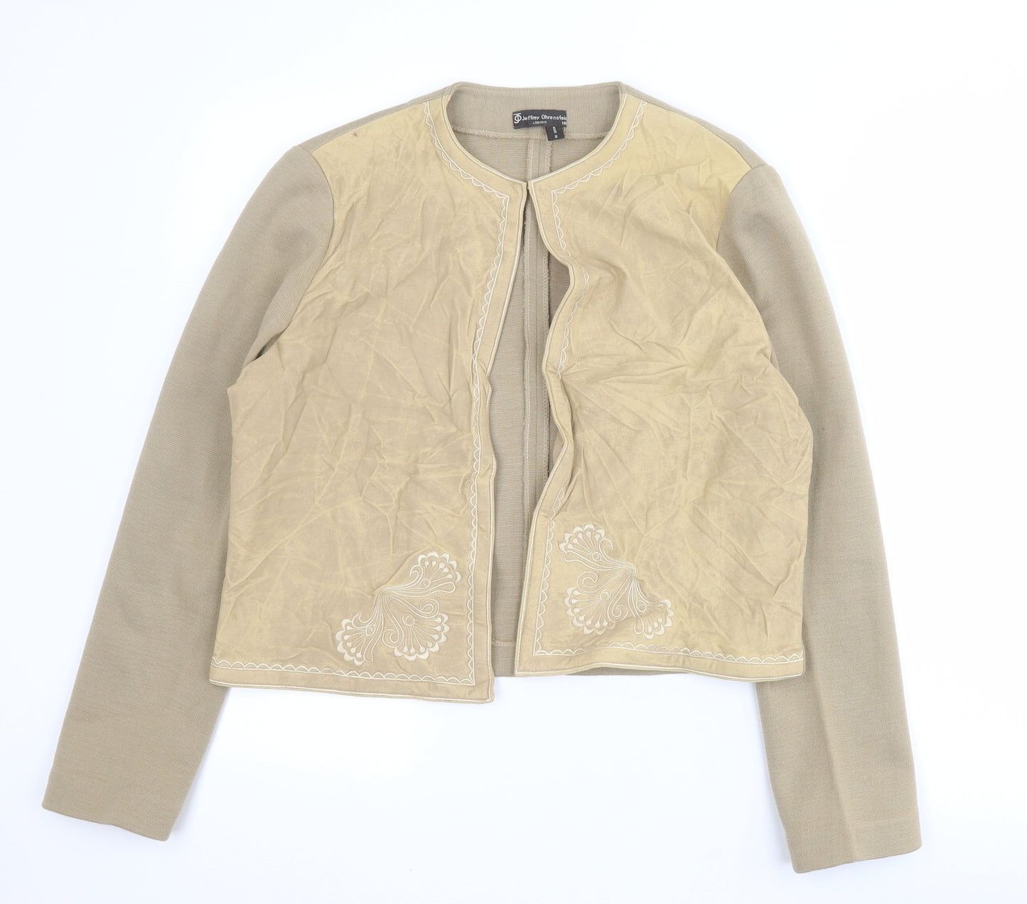 Jeffrey Ohrenstein Womens Beige   Jacket  Size 18  Hook & Eye