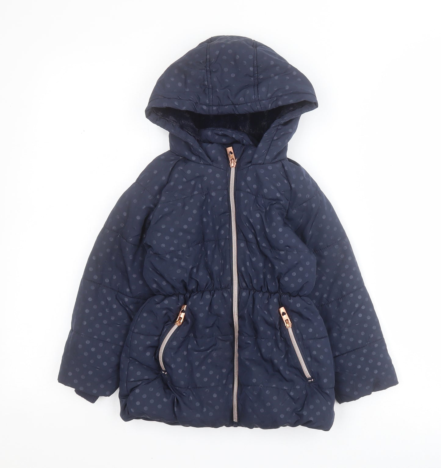 George Girls Blue Polka Dot  Puffer Jacket Coat Size 3-4 Years  Zip