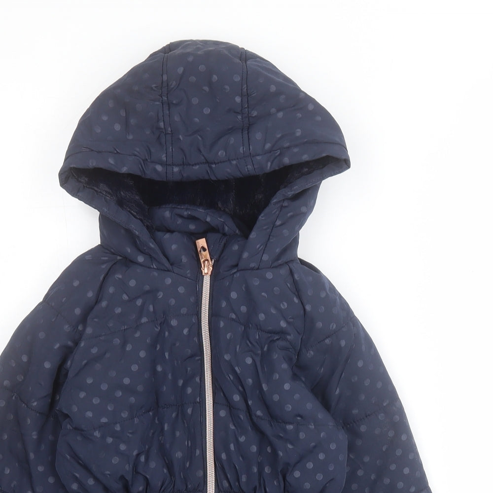 George Girls Blue Polka Dot  Puffer Jacket Coat Size 3-4 Years  Zip