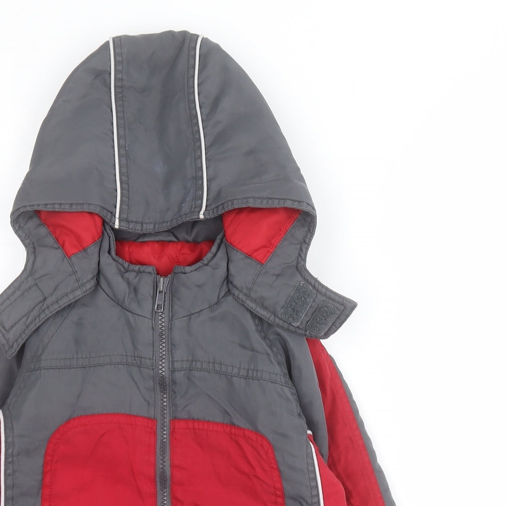 Marks and Spencer Boys Grey Colourblock  Parka Coat Size 2-3 Years  Zip