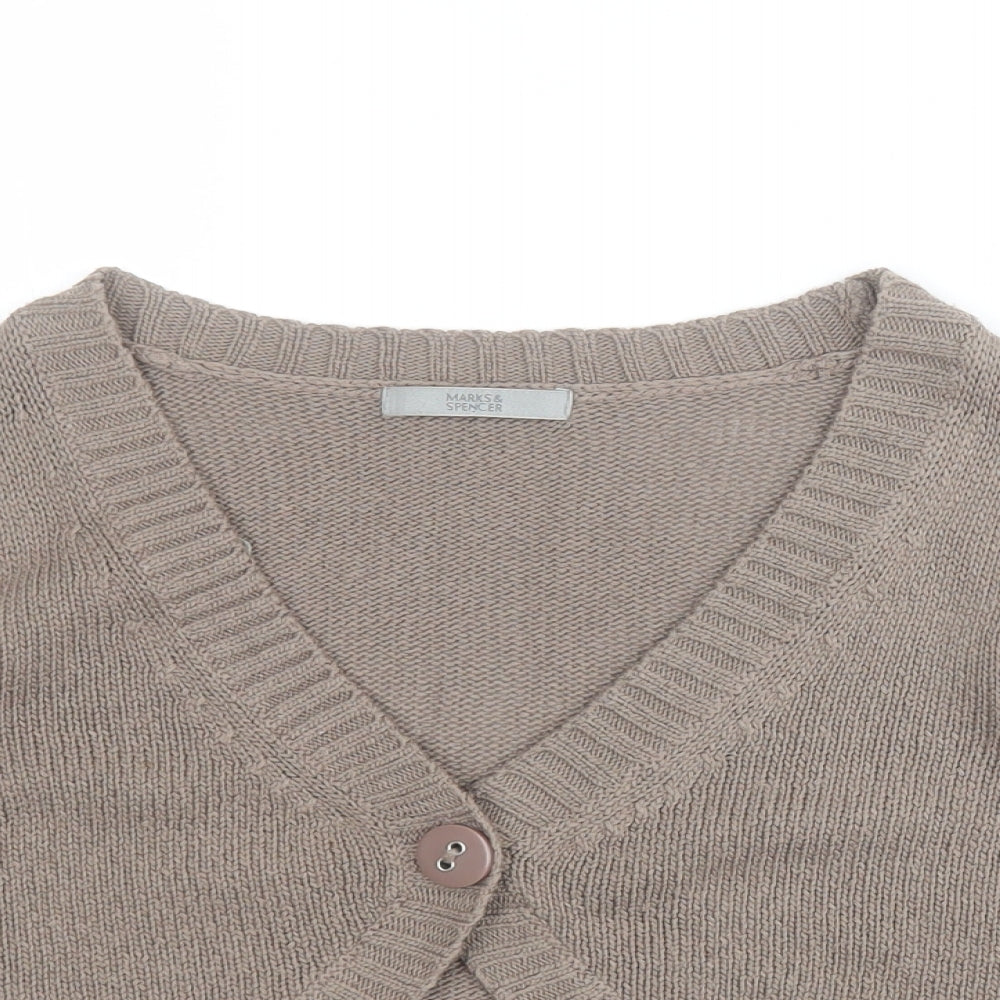 Marks and Spencer Womens Brown V-Neck  Acrylic Cardigan Jumper Size 14