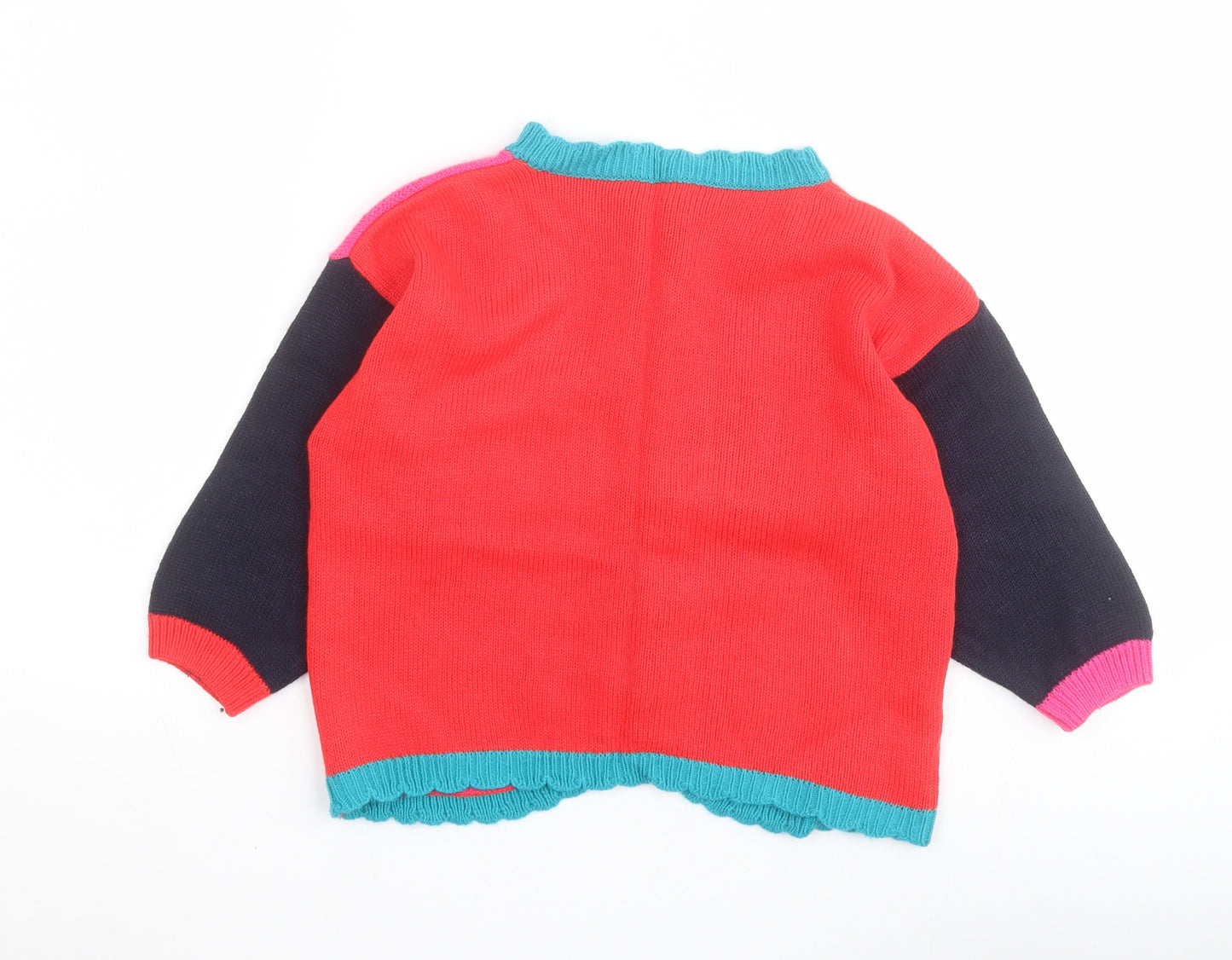 St Michael Girls Pink Round Neck Colourblock Acrylic Cardigan Jumper Size 3-4 Years  Button - Minnie Mouse