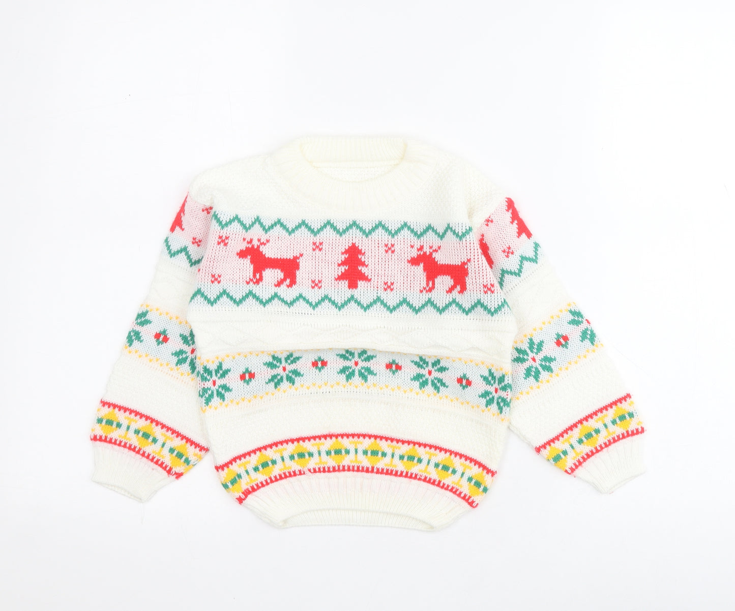 St Bernard Girls White Crew Neck  Acrylic Pullover Jumper Size 5-6 Years  Pullover - Christmas