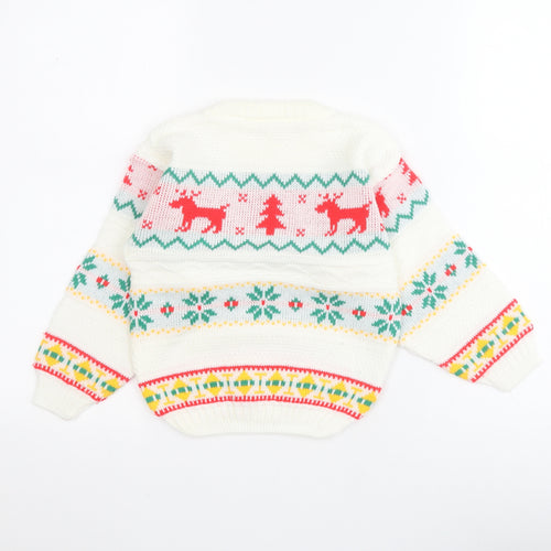 St Bernard Girls White Crew Neck  Acrylic Pullover Jumper Size 5-6 Years  Pullover - Christmas
