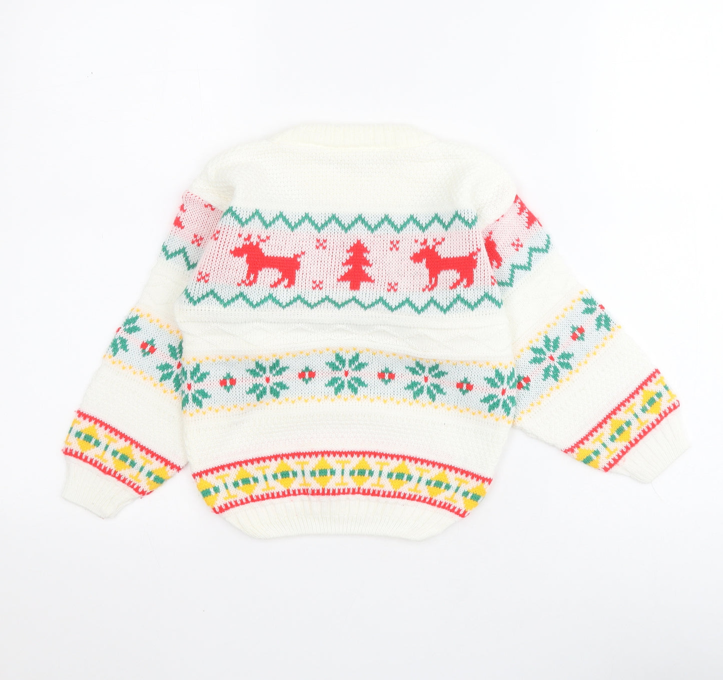 St Bernard Girls White Crew Neck  Acrylic Pullover Jumper Size 5-6 Years  Pullover - Christmas
