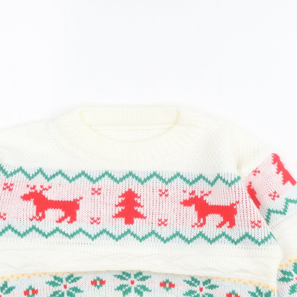 St Bernard Girls White Crew Neck  Acrylic Pullover Jumper Size 5-6 Years  Pullover - Christmas