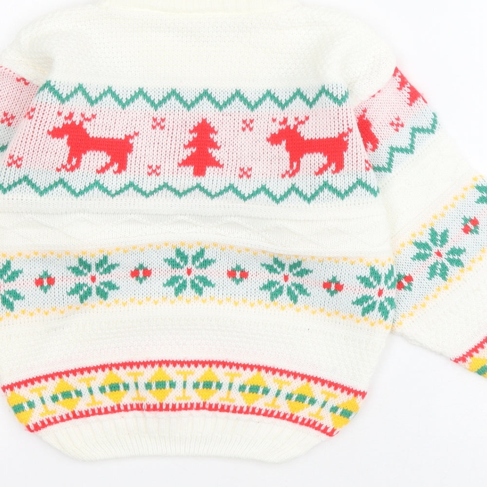 St Bernard Girls White Crew Neck  Acrylic Pullover Jumper Size 5-6 Years  Pullover - Christmas