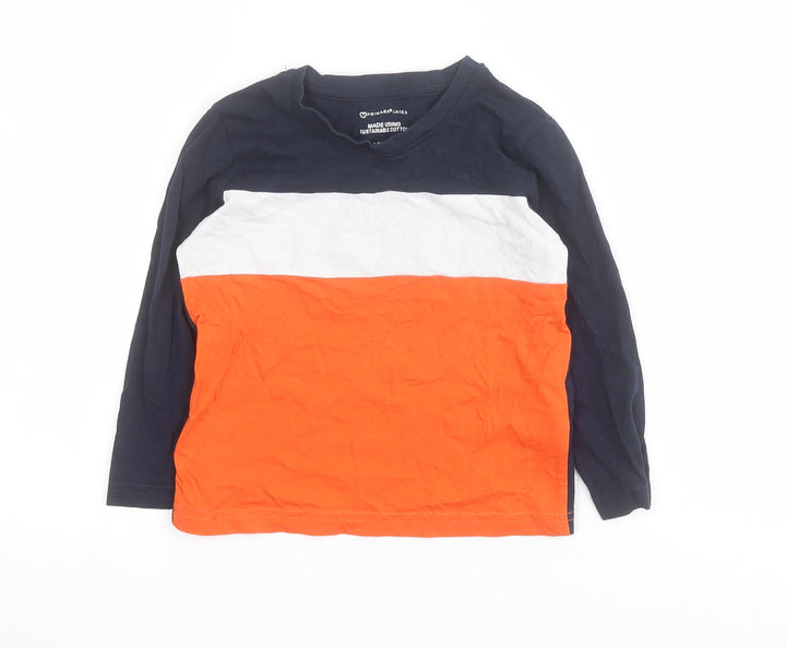 Primark Boys Orange Colourblock 100% Cotton Pullover T-Shirt Size 2-3 Years Crew Neck Pullover