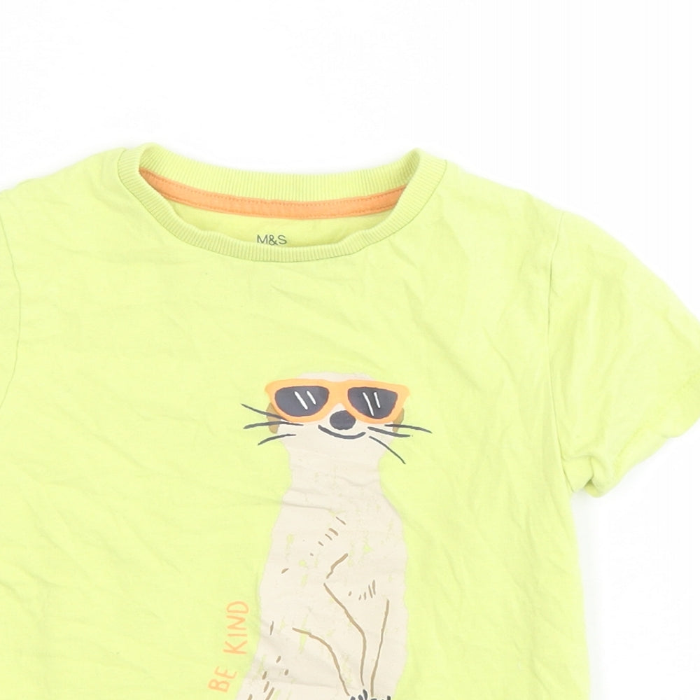 Marks and Spencer Boys Yellow  Cotton Pullover T-Shirt Size 4-5 Years Crew Neck Pullover - Meerkat