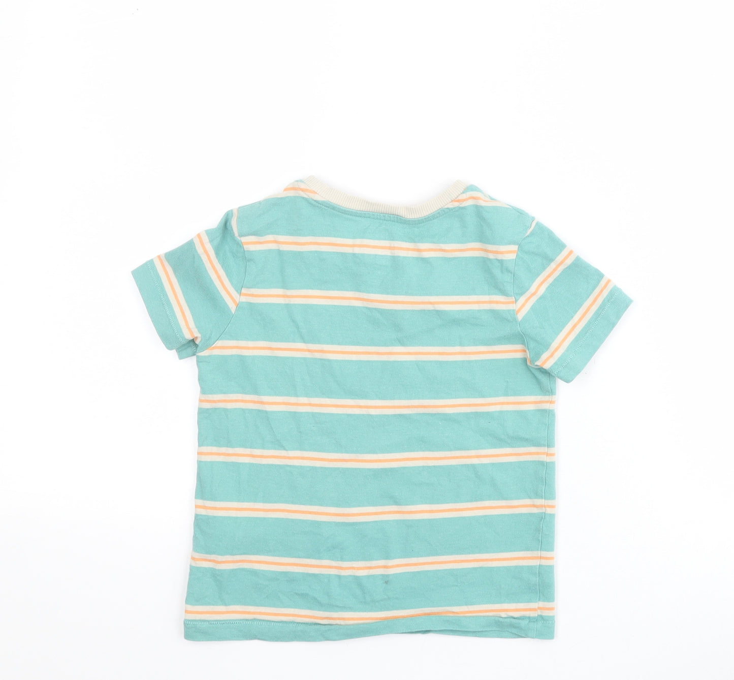 Marks and Spencer Boys Green Striped Cotton Pullover Polo Size 4-5 Years Crew Neck Pullover