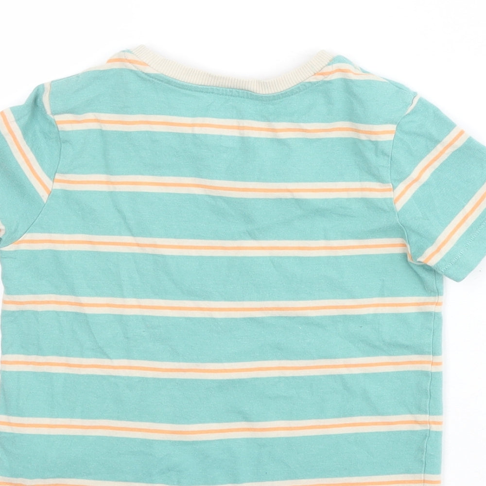 Marks and Spencer Boys Green Striped Cotton Pullover Polo Size 4-5 Years Crew Neck Pullover