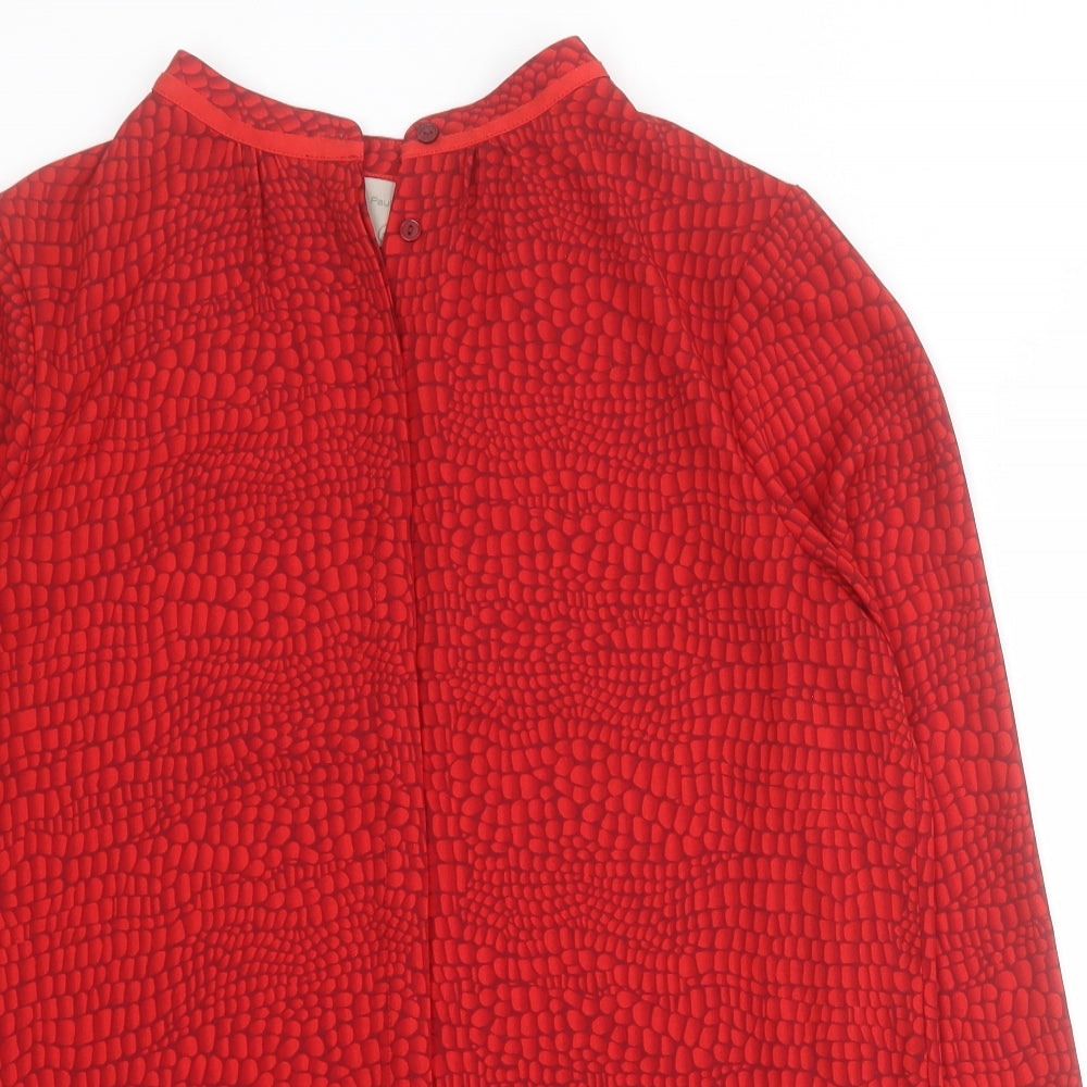 Paul Costelloe Womens Red Geometric Polyester Basic Blouse Size 12 Collared