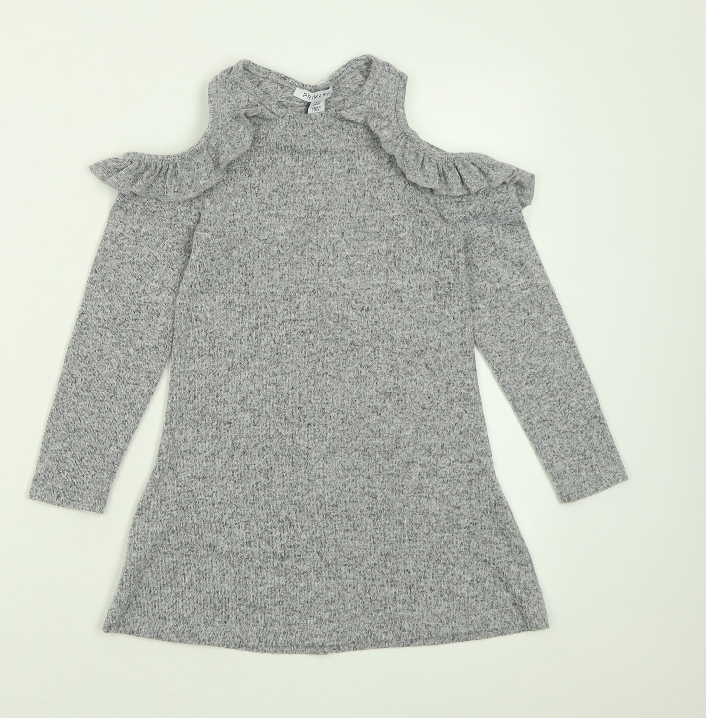 Primark Girls Grey  Polyester A-Line  Size 7-8 Years  Crew Neck Pullover - Cold Shoulder