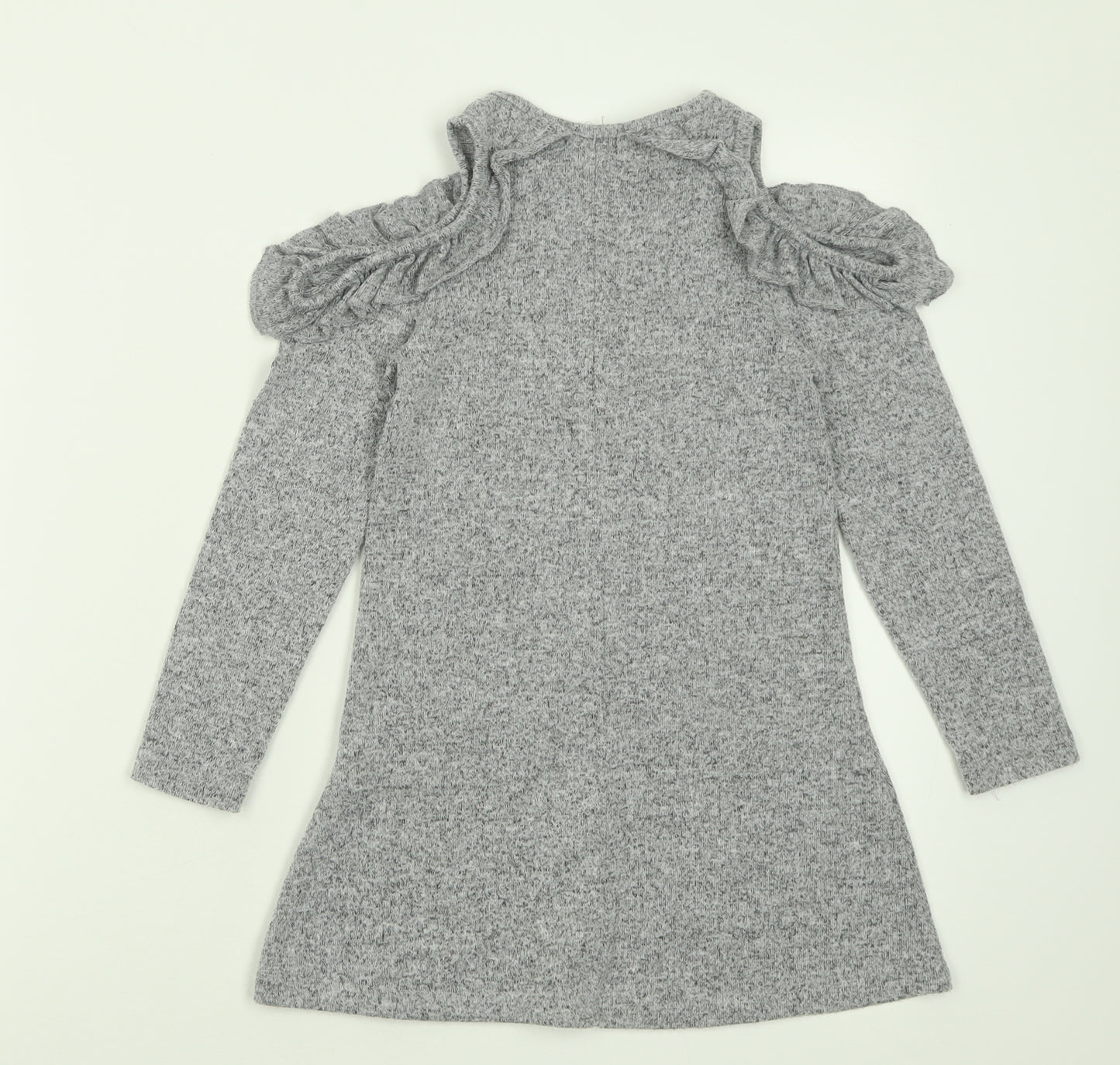 Primark Girls Grey  Polyester A-Line  Size 7-8 Years  Crew Neck Pullover - Cold Shoulder