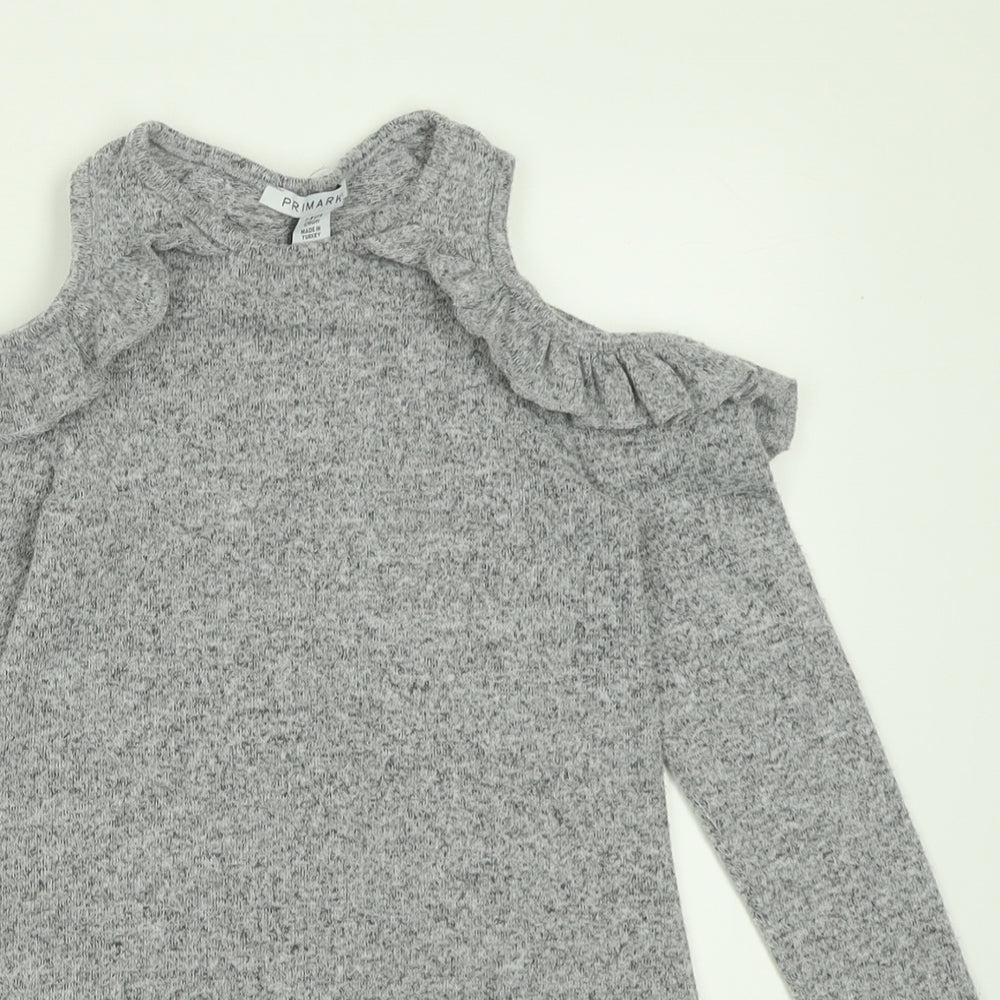 Primark Girls Grey  Polyester A-Line  Size 7-8 Years  Crew Neck Pullover - Cold Shoulder