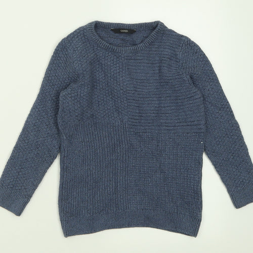 George Boys Black Crew Neck  Cotton Pullover Jumper Size 6-7 Years  Pullover