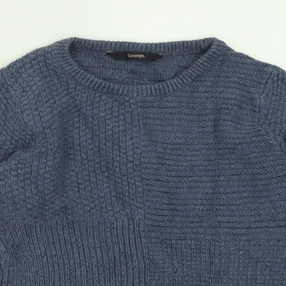 George Boys Black Crew Neck  Cotton Pullover Jumper Size 6-7 Years  Pullover