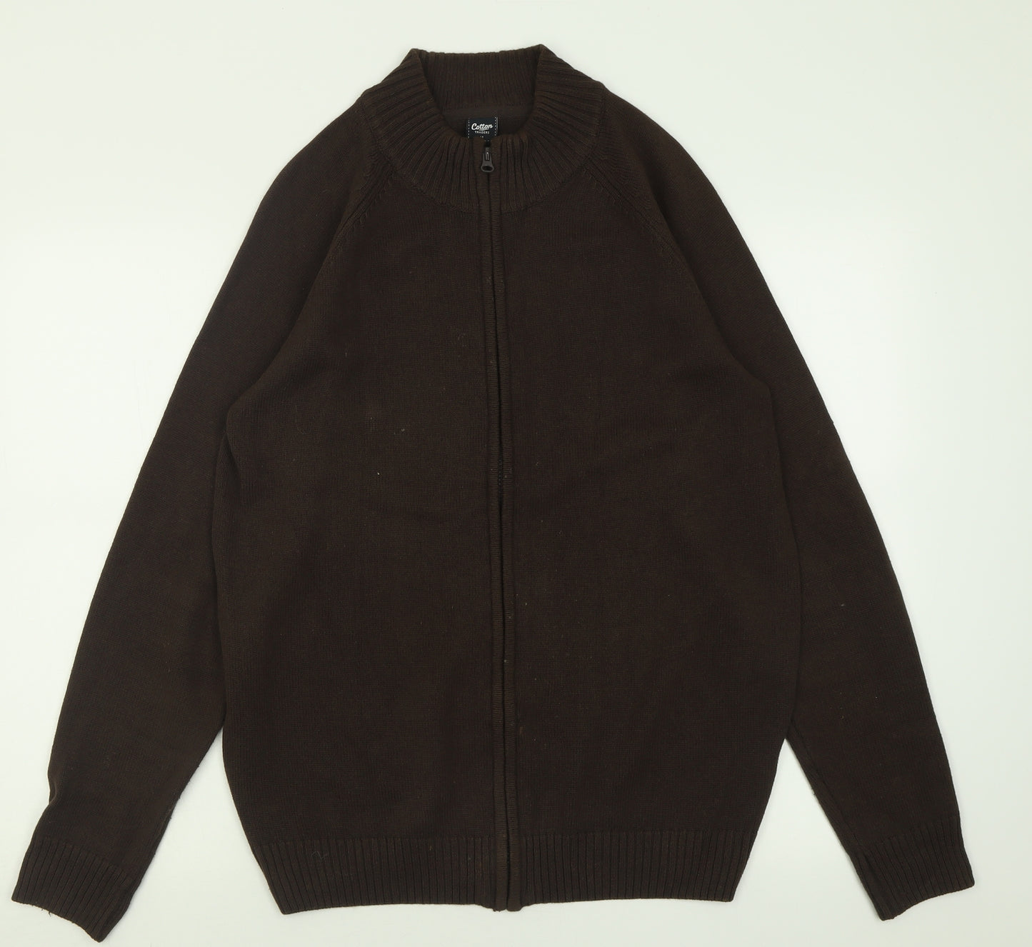 Cotton Traders Mens Brown High Neck  Cotton Full Zip Jumper Size M