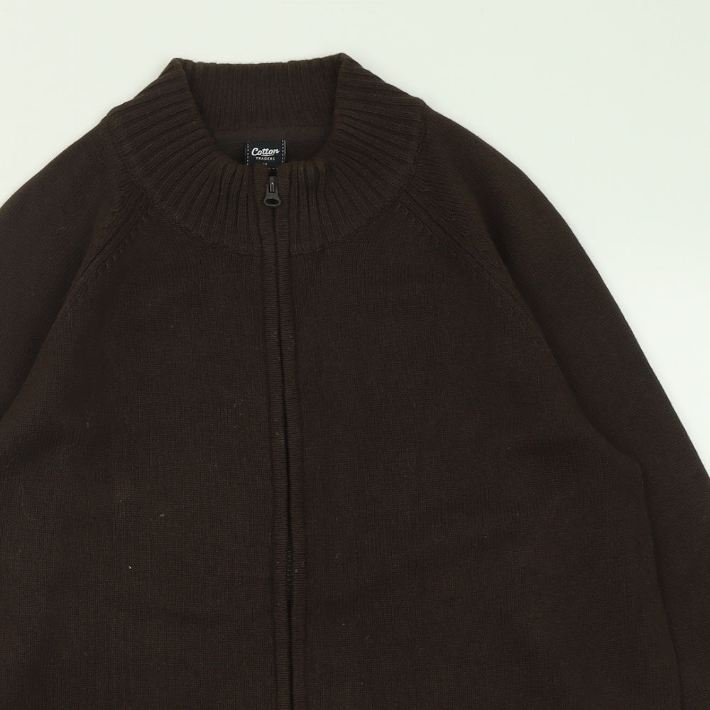 Cotton Traders Mens Brown High Neck  Cotton Full Zip Jumper Size M