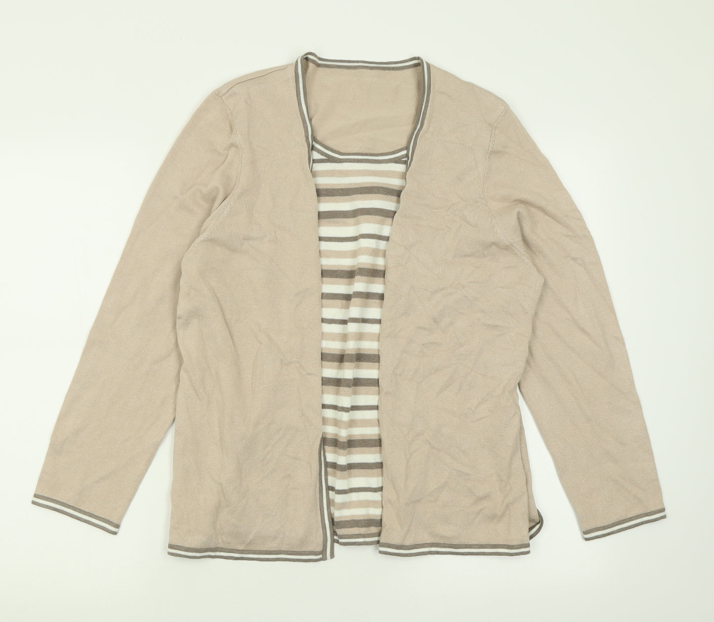 Preworn Womens Beige Crew Neck Striped Linen Pullover Jumper Size 16