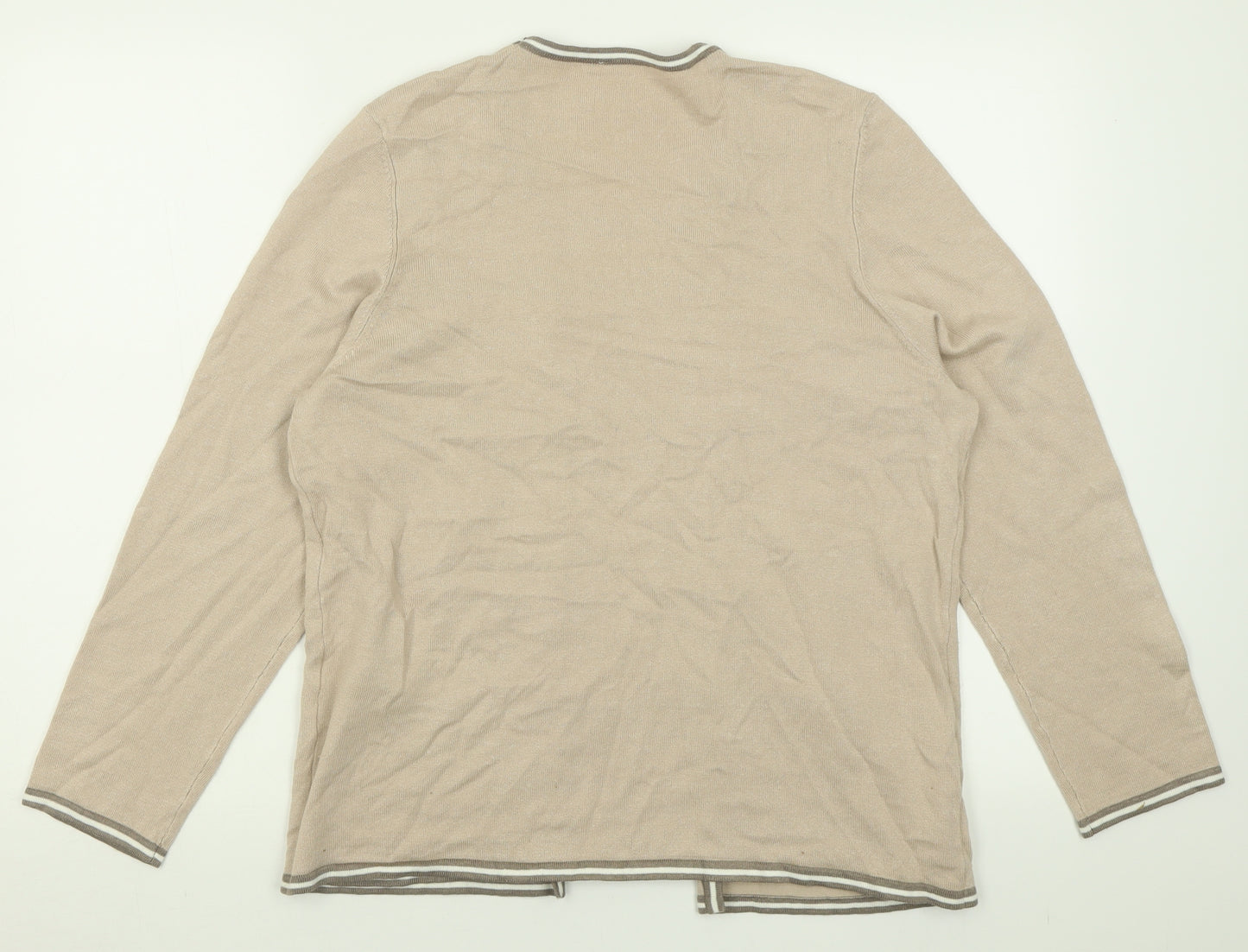 Preworn Womens Beige Crew Neck Striped Linen Pullover Jumper Size 16