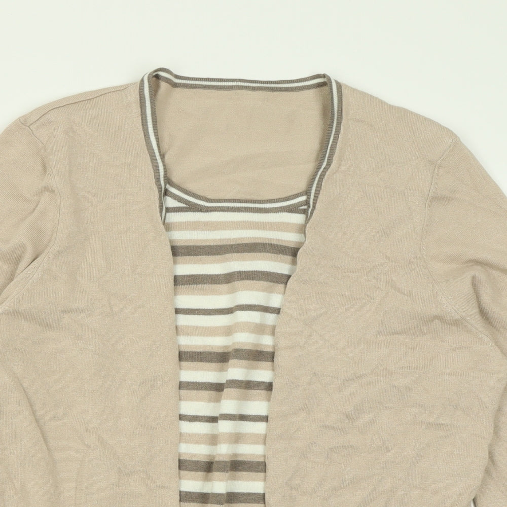 Preworn Womens Beige Crew Neck Striped Linen Pullover Jumper Size 16