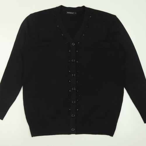 Wishwood Womens Black V-Neck  Polyester Cardigan Jumper Size M