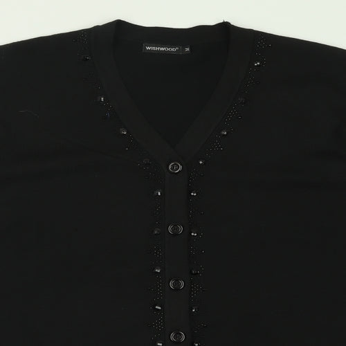 Wishwood Womens Black V-Neck  Polyester Cardigan Jumper Size M