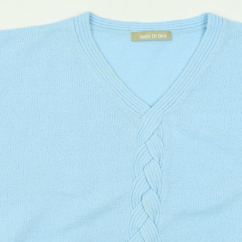 Andre De Brett Womens Blue V-Neck  Acrylic Pullover Jumper Size 22
