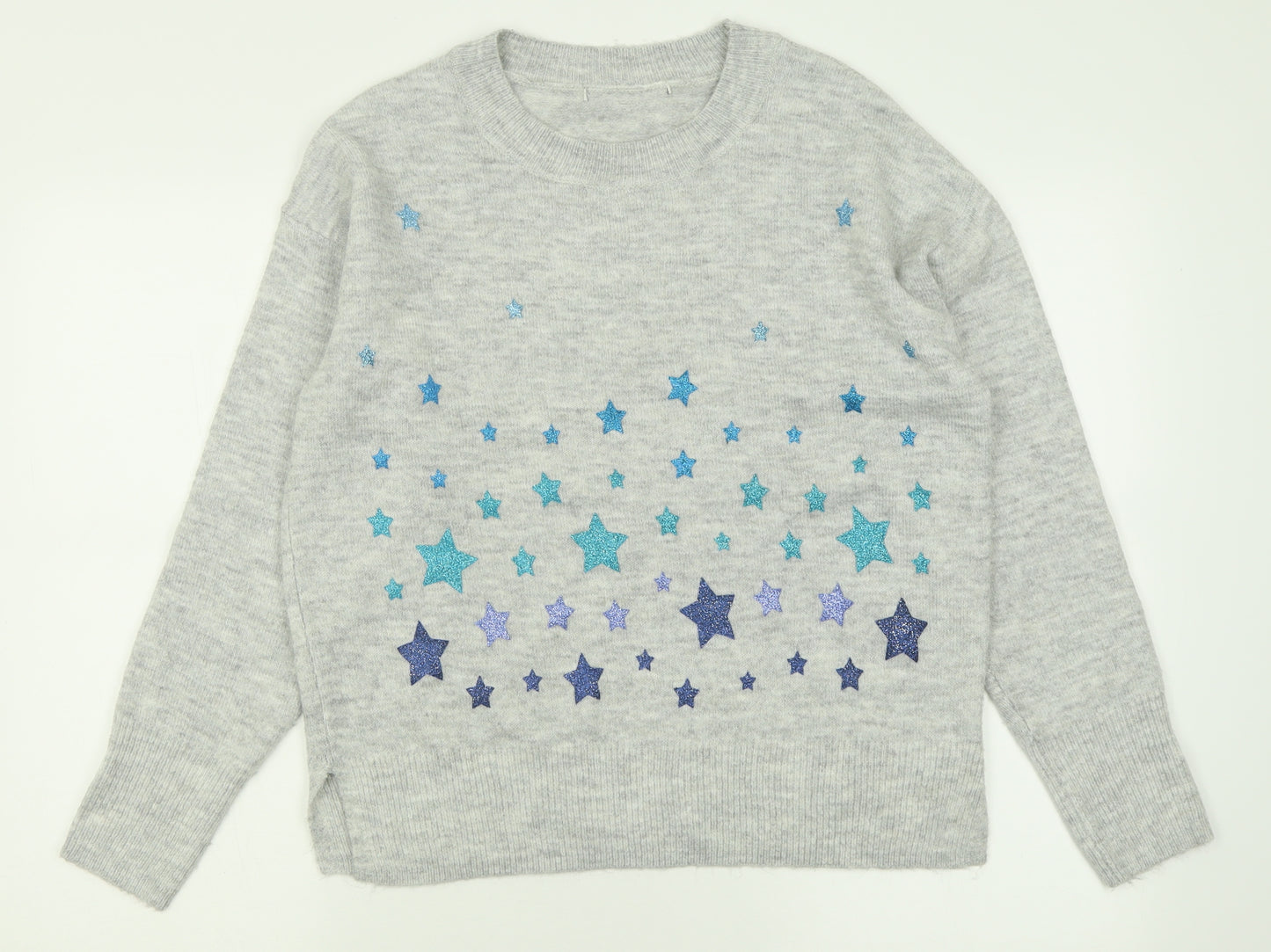 George Womens Grey Crew Neck Geometric Acrylic Pullover Jumper Size S