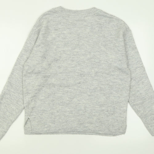 George Womens Grey Crew Neck Geometric Acrylic Pullover Jumper Size S