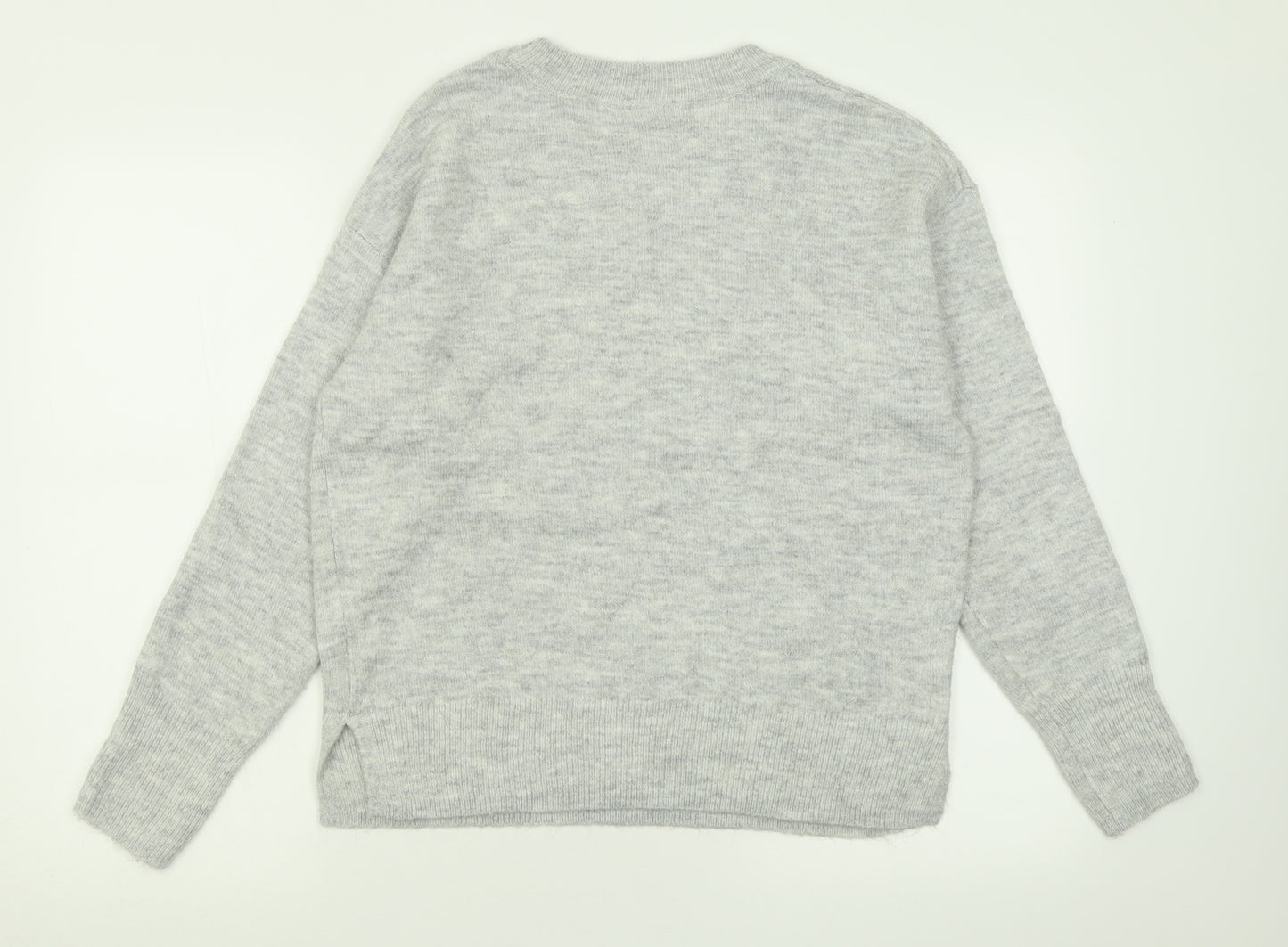 George Womens Grey Crew Neck Geometric Acrylic Pullover Jumper Size S