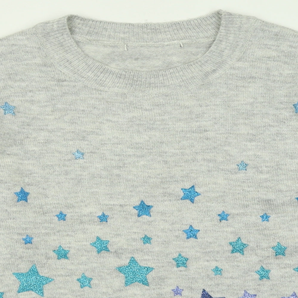 George Womens Grey Crew Neck Geometric Acrylic Pullover Jumper Size S