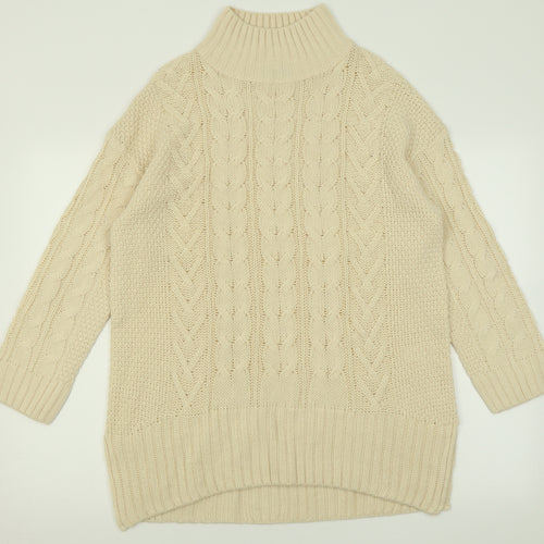 M&Co Womens Beige  Acrylic Jumper Dress  Size M  High Neck Pullover