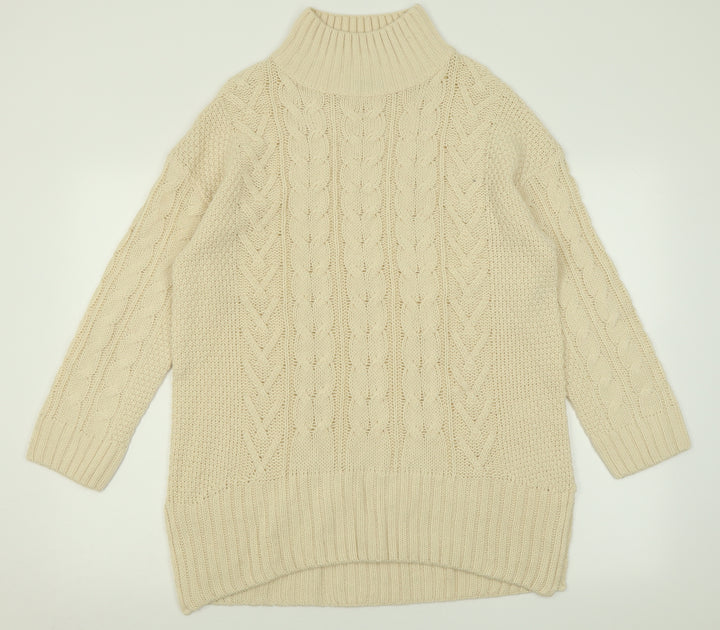 M&Co Womens Beige  Acrylic Jumper Dress  Size M  High Neck Pullover