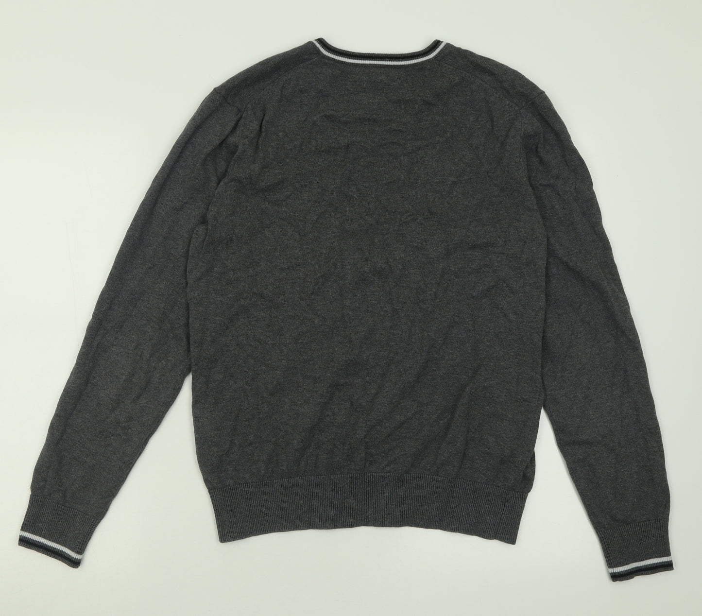 Ben Sherman Mens Grey V-Neck  Cotton Pullover Jumper Size M
