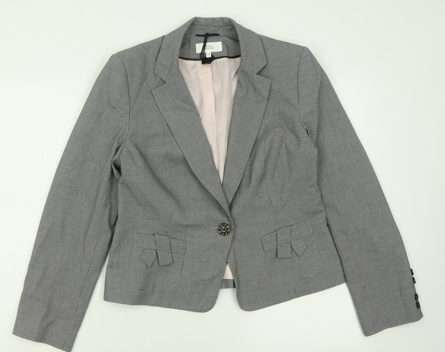 Marks and Spencer Womens Black Plaid  Jacket Blazer Size 14  Button