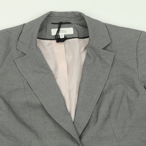 Marks and Spencer Womens Black Plaid  Jacket Blazer Size 14  Button