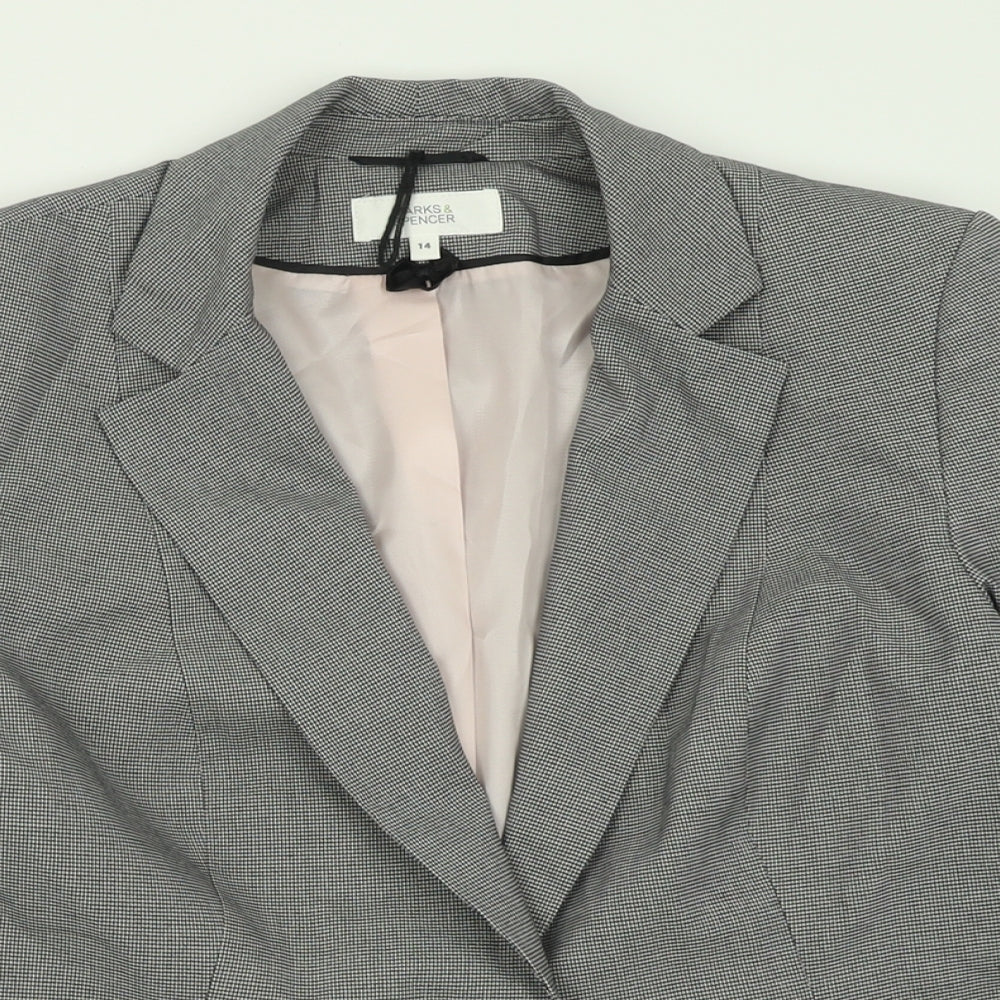 Marks and Spencer Womens Black Plaid  Jacket Blazer Size 14  Button