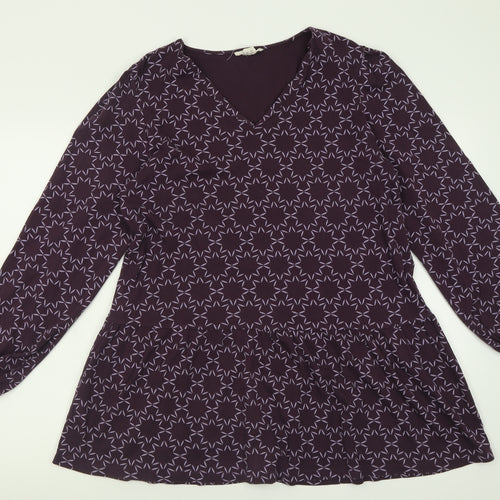 White Stuff Womens Purple Geometric Cotton Tunic Blouse Size 14 V-Neck