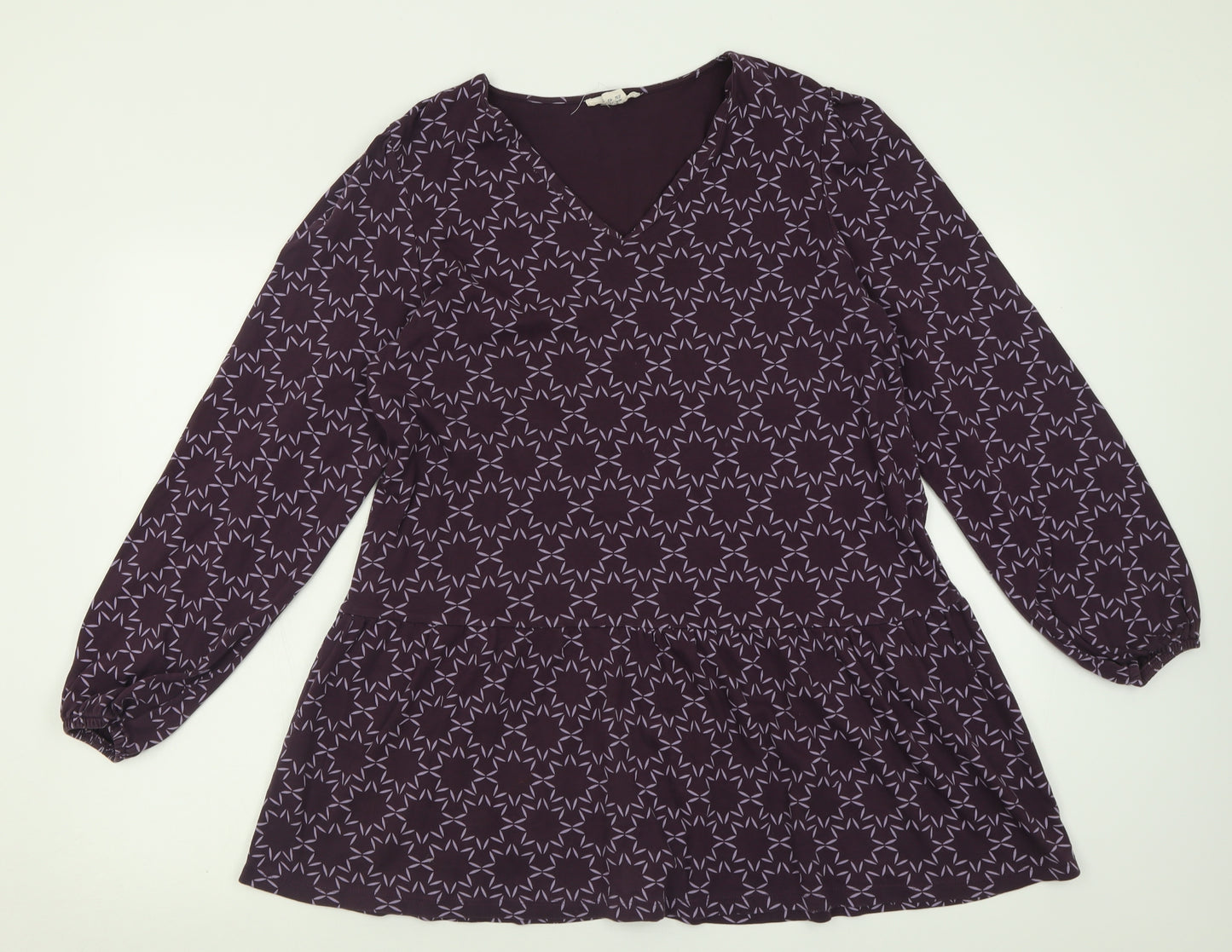 White Stuff Womens Purple Geometric Cotton Tunic Blouse Size 14 V-Neck