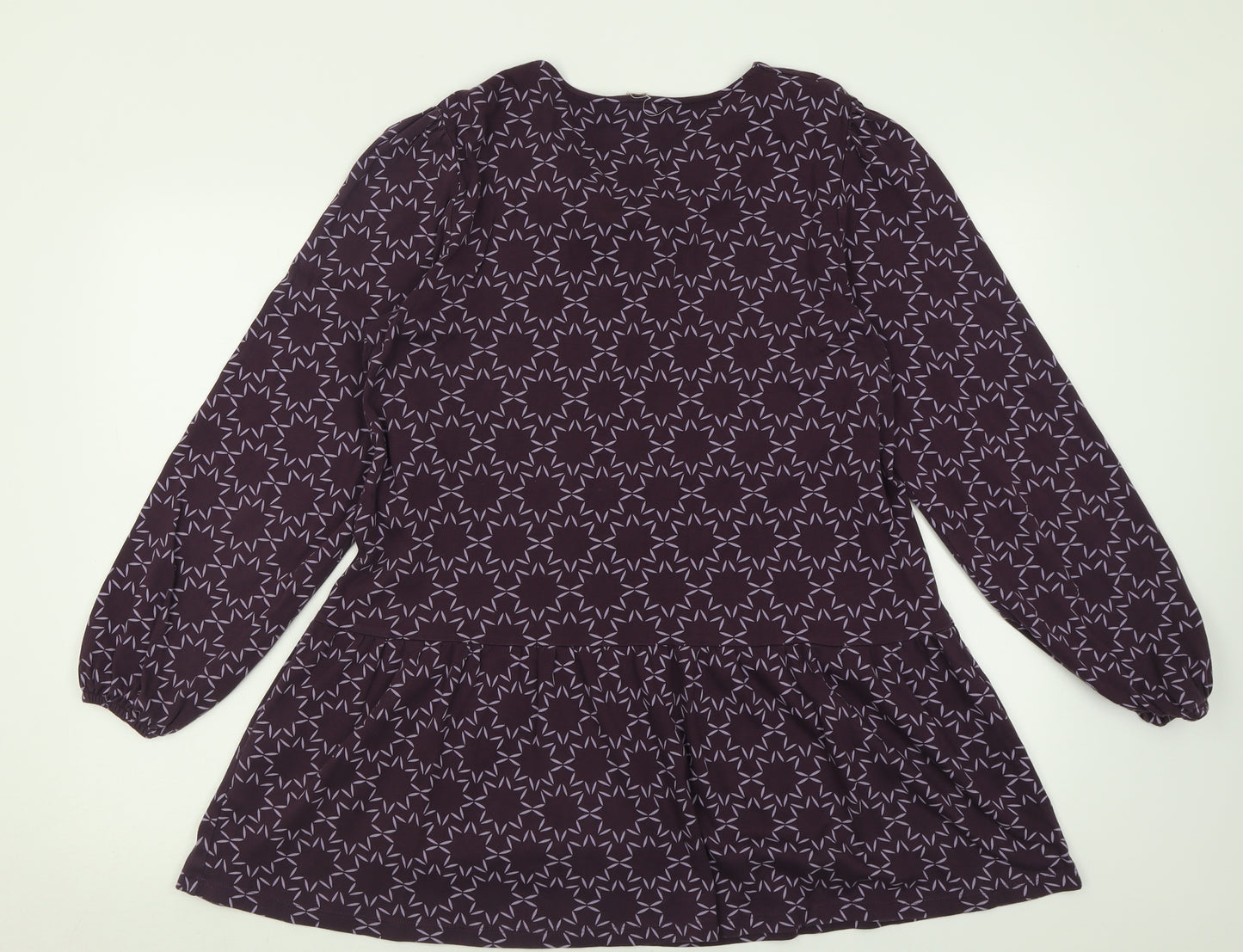White Stuff Womens Purple Geometric Cotton Tunic Blouse Size 14 V-Neck