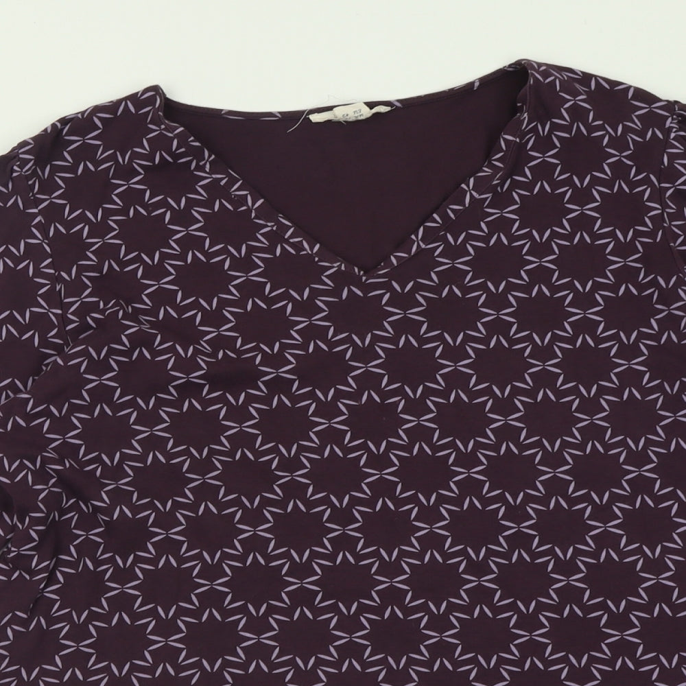 White Stuff Womens Purple Geometric Cotton Tunic Blouse Size 14 V-Neck