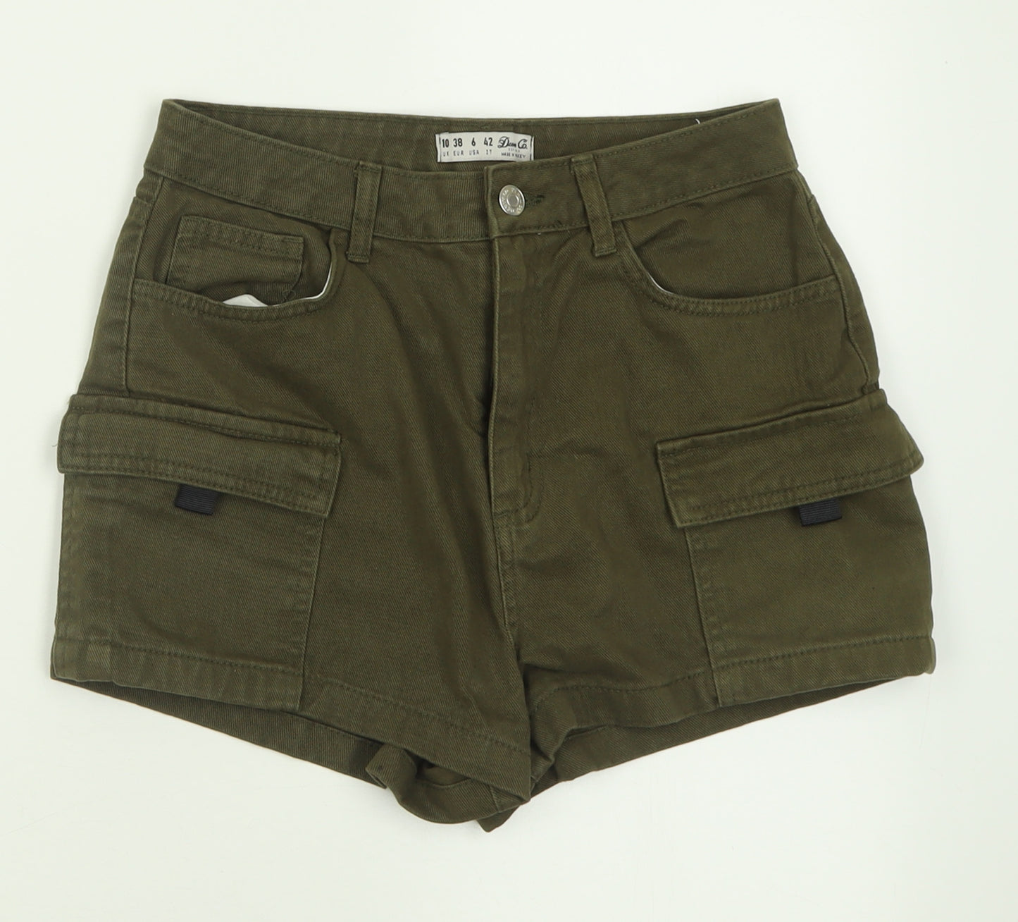 Primark Womens Green  Cotton Cargo Shorts Size 10  Regular Button